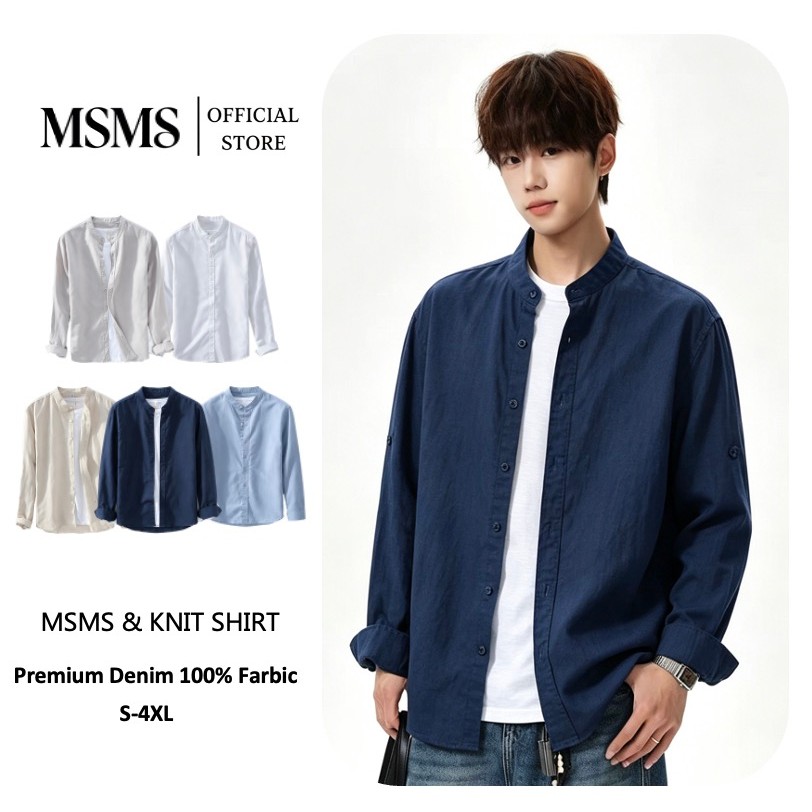 MSMS 【สต็อกพร้อม】S-4XL เสื้อเชิ้ตผู้ชาย ผ้าฝ้าย และผ้าลินิน เสื้อแขนยาวผู้ชาย ขนาดใหญ่