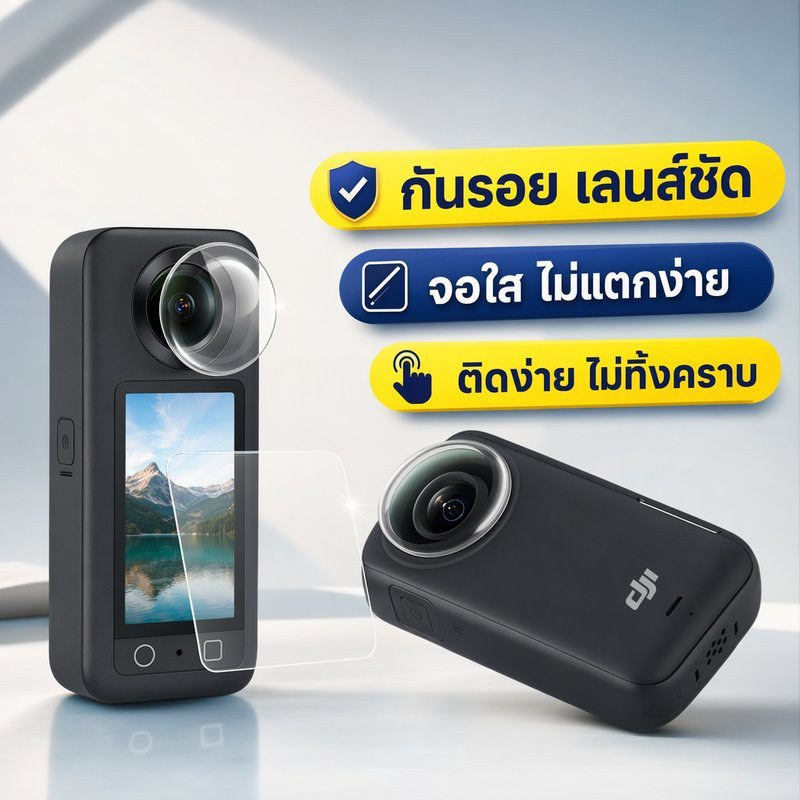 ฟิล์มกันรอยเลนส์ กล้อง360 กระจกนิรภัย ใส คมชัด กันกระแทก กันรอย ติดแน่น อุปกรณ์เสริม กล้องแอคชั่น