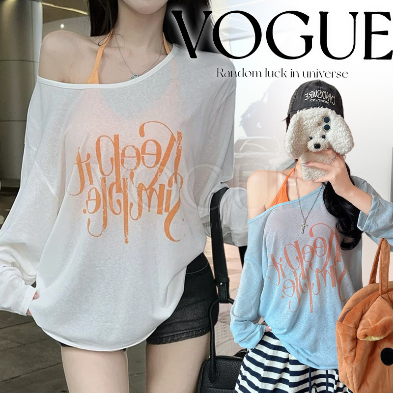 Vogue🌟พร้อมส่ง🌟 เสื้อคลุมแขนยาว+เสื้อคล้องคอ ทรงโอเวอร์ไซส์สกรีนน่ารัก สีพาสเทล (FY8226/FY6118)