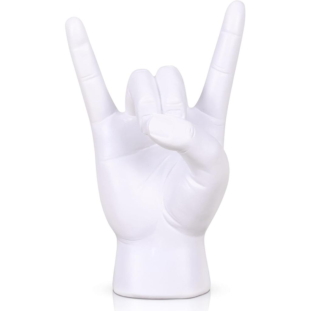 QIANLING 7.7" เรซิ่นสีขาว Rock On Hand Gesture รูปปั้น - Rock Culture Music Lovers ตกแต่งโต๊ะสําหรับ
