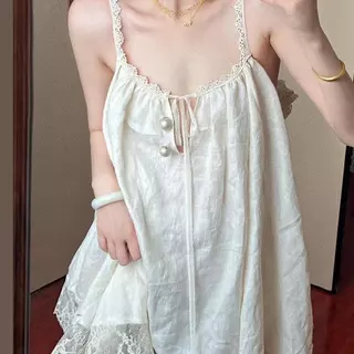 ชุดนอนลูกไม้ผู้หญิง สไตล์วังเกาหลี น่ารักเซ็กซี่ ชุดเดรสสลิป เหมาะฤดูร้อน มีไซส์ใหญ่