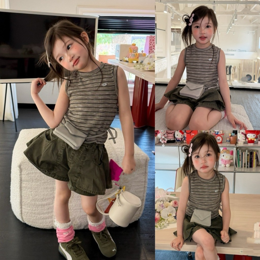 PRETTY BABY เสื้อเด็ก เสื้อแขนกุด เสื้อกล้าม กางเกงขาสั้นเด็ก กางเกงทรงบอลลูน (2248)