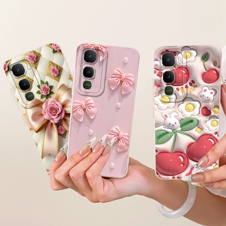 ฝาครอบป้องกันกล้องสําหรับVivo Y400 / Y400 Proปลอกดอกไม้สวยซิลิโคนเหลวนุ่มTPUเคสโทรศัพท์สําหรับVivoY4