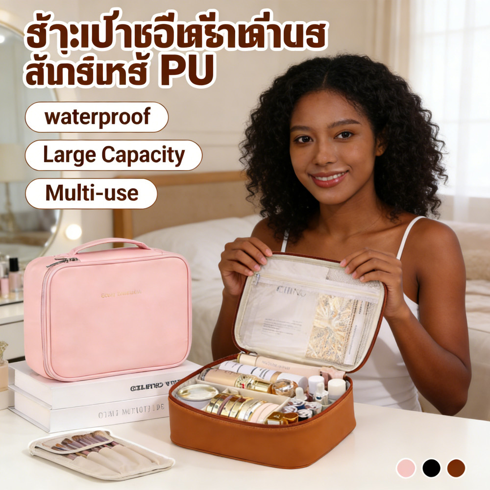 กระเป๋าเก็บของชั้นพรีเมี่ยมกันน้ำใหม่กระเป๋าหลายชั้นPUชั้นใหญ่กระเป๋าสำอางค์ความจุ