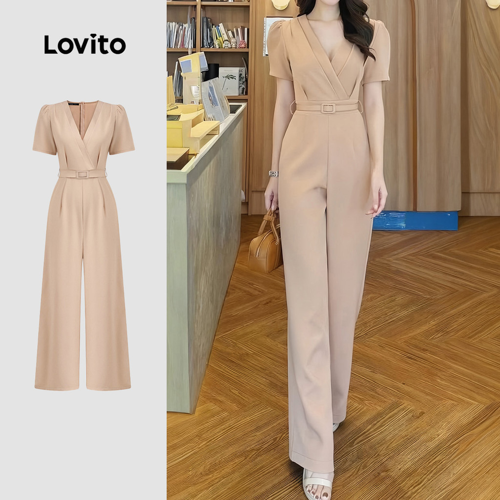 Lovito ชุดจั้มสูทลำลอง สายคาดเอว สำหรับหญิงสาว สีเขียวอ่อนฤดูใบไม้ผลิ/ฤดูร้อน L149ED107