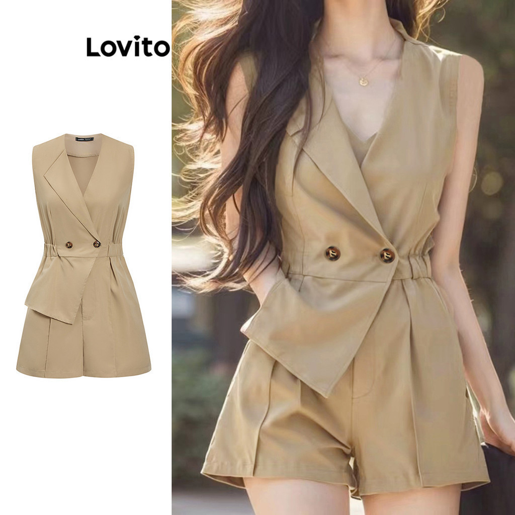 Lovito จั๊มสูท แต่งกระดุม 2 in 1 เรียบหรู สำหรับผู้หญิง L105MD568