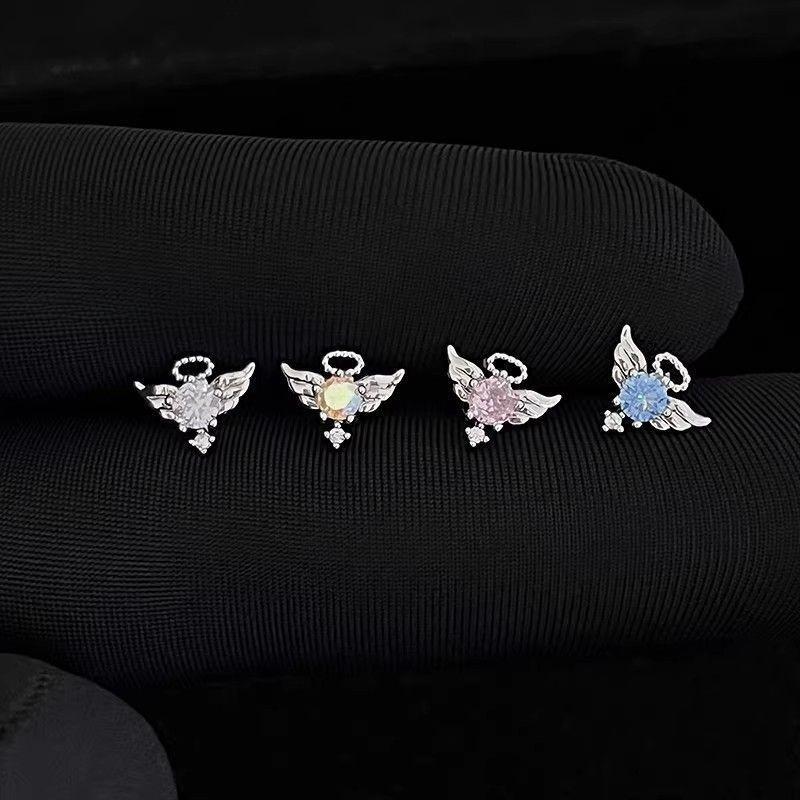 สไตล์เกาหลี Angel Wing Dopamine Zircon ไทเทเนียมเหล็กหู Studs นักเรียนหญิงแฟชั่น Y2K Sweet Cool ต่างหูอเนกประสงค์ของขวัญที่สมบูรณ์แบบ