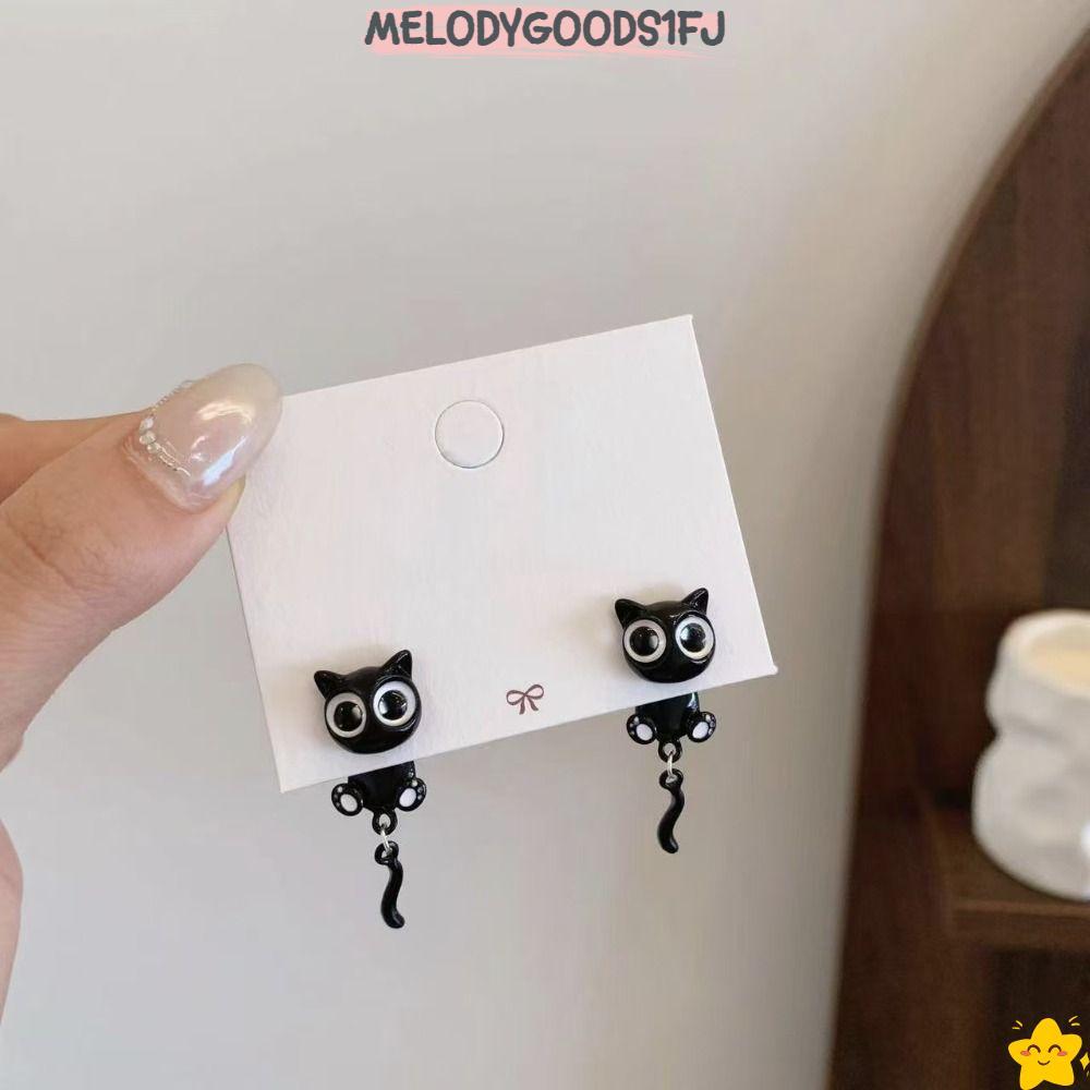 MELODYGOODS1FJต่างหูลูกแมวสีดํา,สไตล์การ์ตูนน่ารักหวานสีดําCat Dropต่างหู,แฟชั่นเครื่องประดับสไตล์ฝรั่งเศสโลหะผสมหรูหราต่างหูสําหรับสาวผู้หญิง