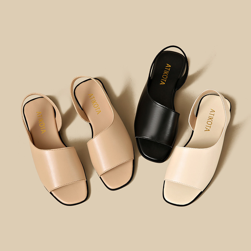 ผู้หญิงรองเท้าแตะแบนสแควร์ Toe กว้างสายคล้องคอข้อเท้า Anti Slip Soft Sole Casual Daily Office Commute Minimalist อินเทรนด์รองเท้า