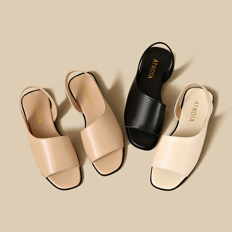 ผู้หญิงรองเท้าแตะแบนสแควร์ Toe กว้างสายคล้องคอข้อเท้า Anti Slip Soft Sole Casual Daily Office Commute Minimalist อินเทรนด์รองเท้า