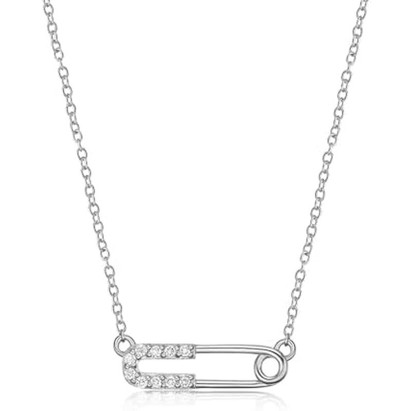 Lavari Jewelers Lab Grown Diamond Safety Pin Pendant Necklace for Women - 18k Yellow Plated 925 Ster