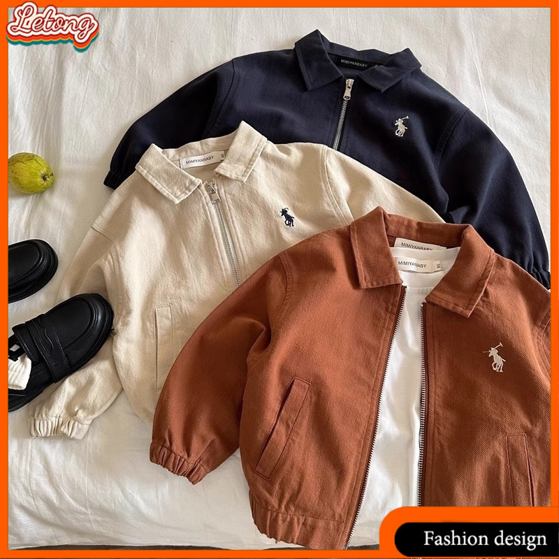 🎀LeTong🎀เสื้อลำลองเด็กมีสไตล์ปัก lapel Zip-Up เสื้อ