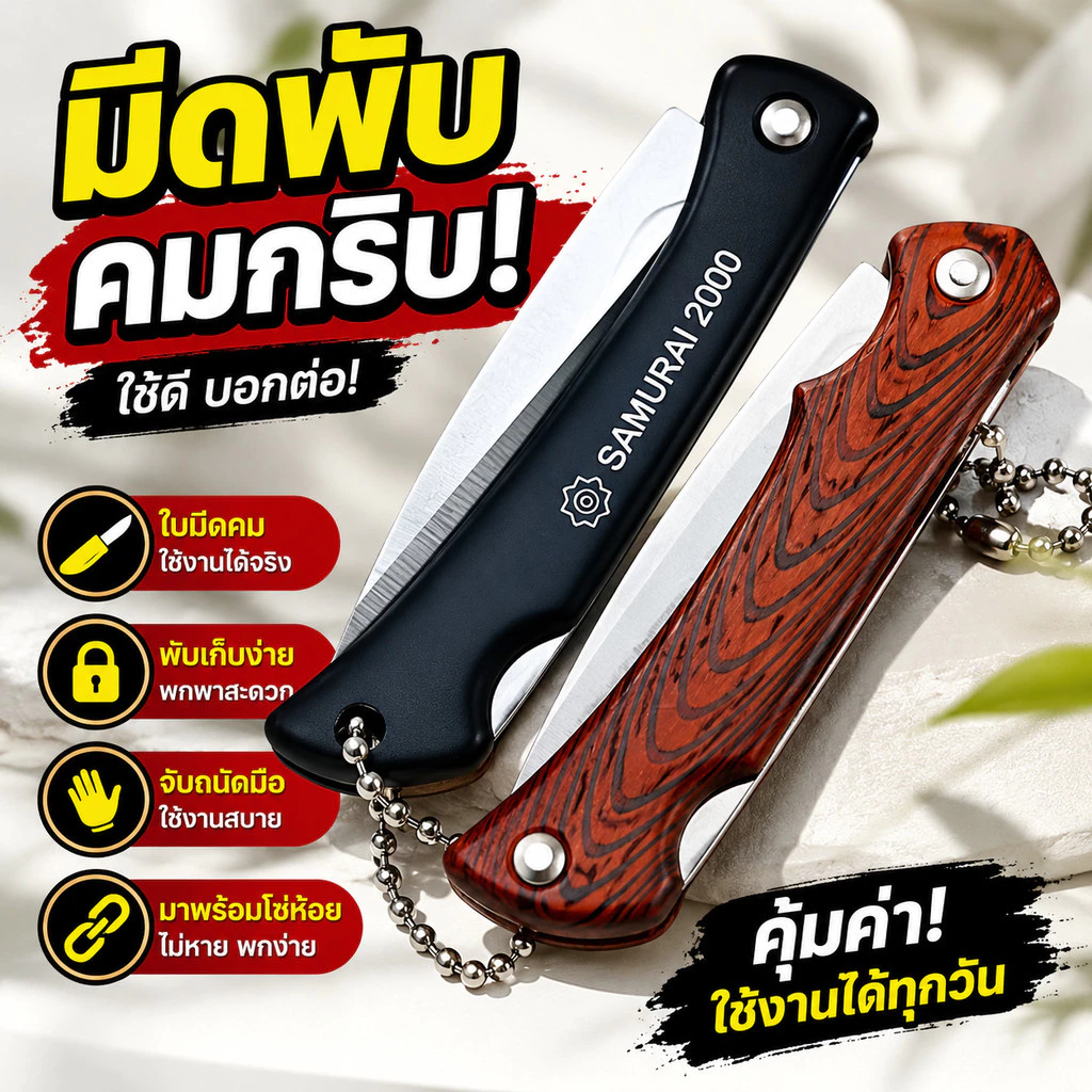 มีดพกอเนกประสงค์ 1แพ็ค2ชิ้น พับได้ ขนาดเล็กจัดเก็บง่าย No.2170