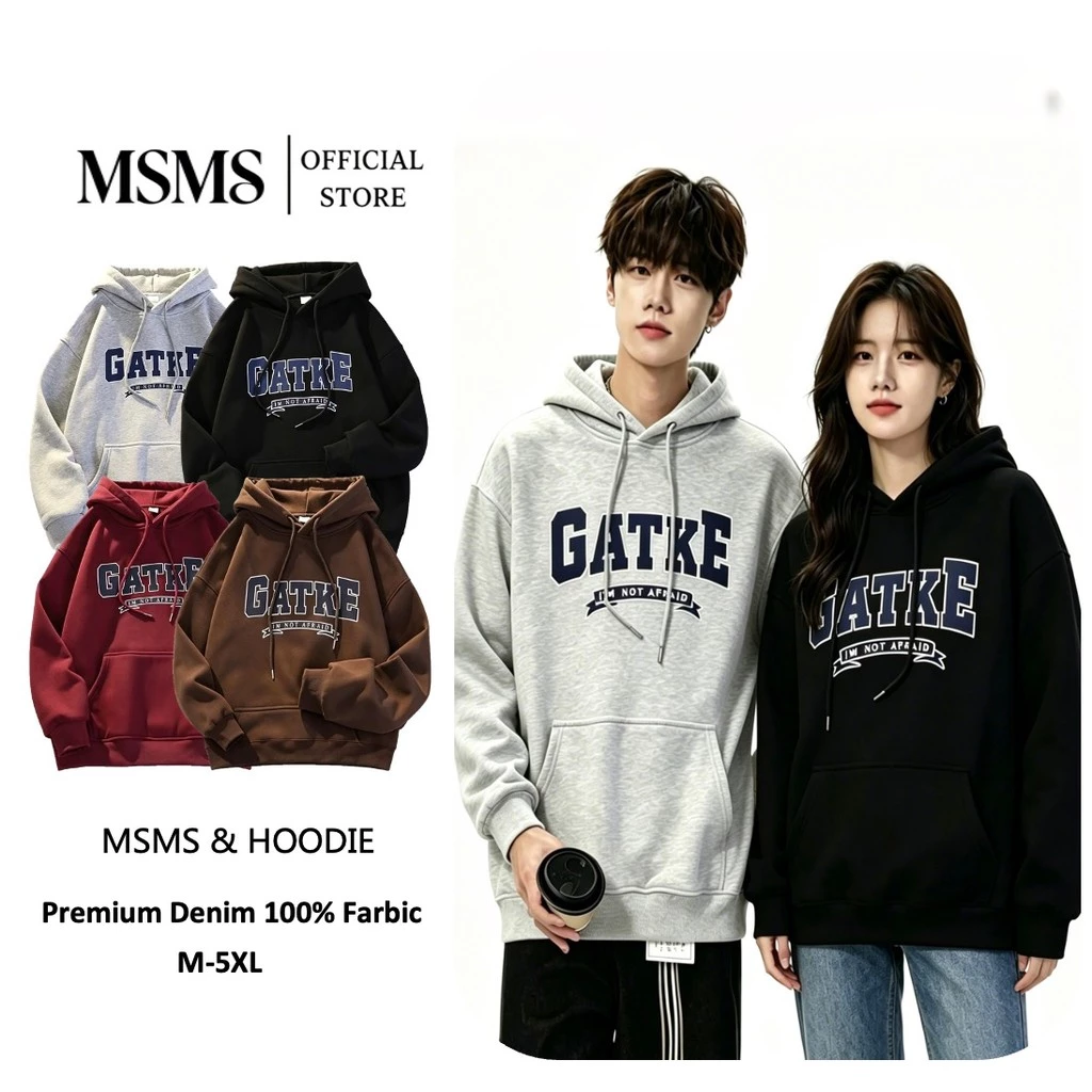 Letter Print Oversize Hoodie เสื้อฮู้ดลายตัวอักษรโอเวอร์ไซซ์ ผ้านุ่มทรงหลวมคัปเปิลได้ 4 สี เทา/ดำ/น้ำตาล/แดงไวน์ Size M-5XL