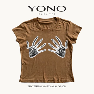 (พร้อมส่ง24ชม.) baby tee สีชมพู ลายมือดวงตาอาร์ต y2k สายดาร์ก ทรงเข้ารูป ใส่เท่เด่นไม่ซ้ำ