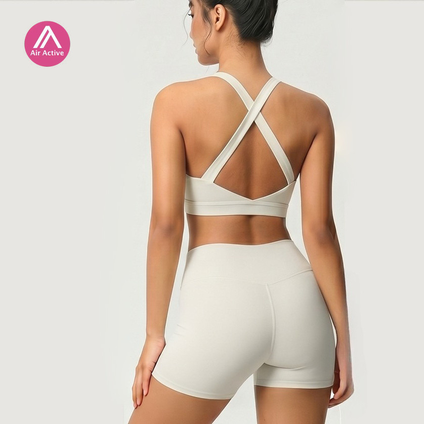 Airactive Leisure  Yoga Sports Set Cross Back Sports Bra And High Waist Sports Shorts