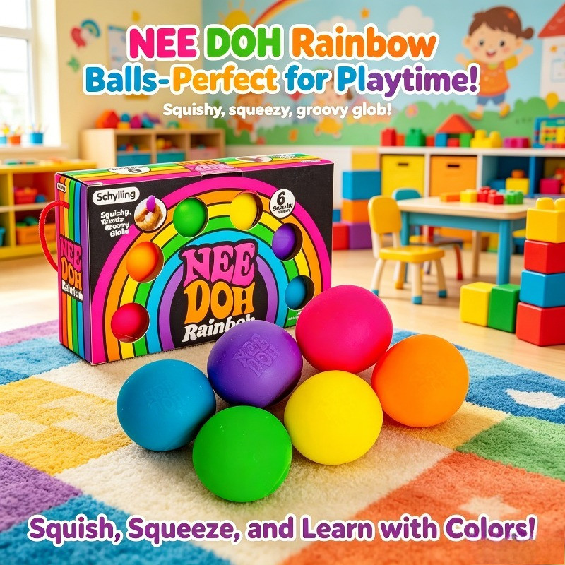 Teenie Rainbow 6 Pack Squish Balls ชุดของเล่นบีบคลายเครียดหลากสี