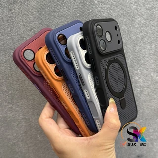 ใหม่คลาสสิกตาข่ายสีดํากระจายความร้อนขาตั้งแม่เหล็กเคสโทรศัพท์สําหรับiPhone 17 ProMax / 16/15/14/13/12 Pro Max 14/15/16 PlusปลอกMatteกันกระแทก