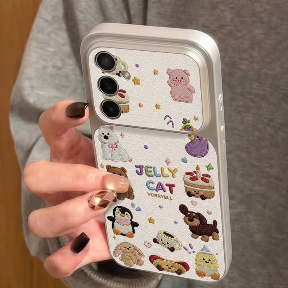 INS เคสไอโฟน for Samsung A07 A17 A56 A55 A54 A36 A16 A05S S23 S24 S25Ultra S25FE สัตว์การ์ตูน หรูหรา วัสดุหนังแกะผสม
