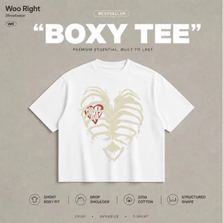 COD Woo Right Boxy crop tee เสื้อยืดผู้ชาย โอเวอร์ไซส์ เสื้อยืดผู้ชาย แขนสั้น คอกลม กระดูกสีขาว เ เสื้อแฟชั่น ใส่สบาย