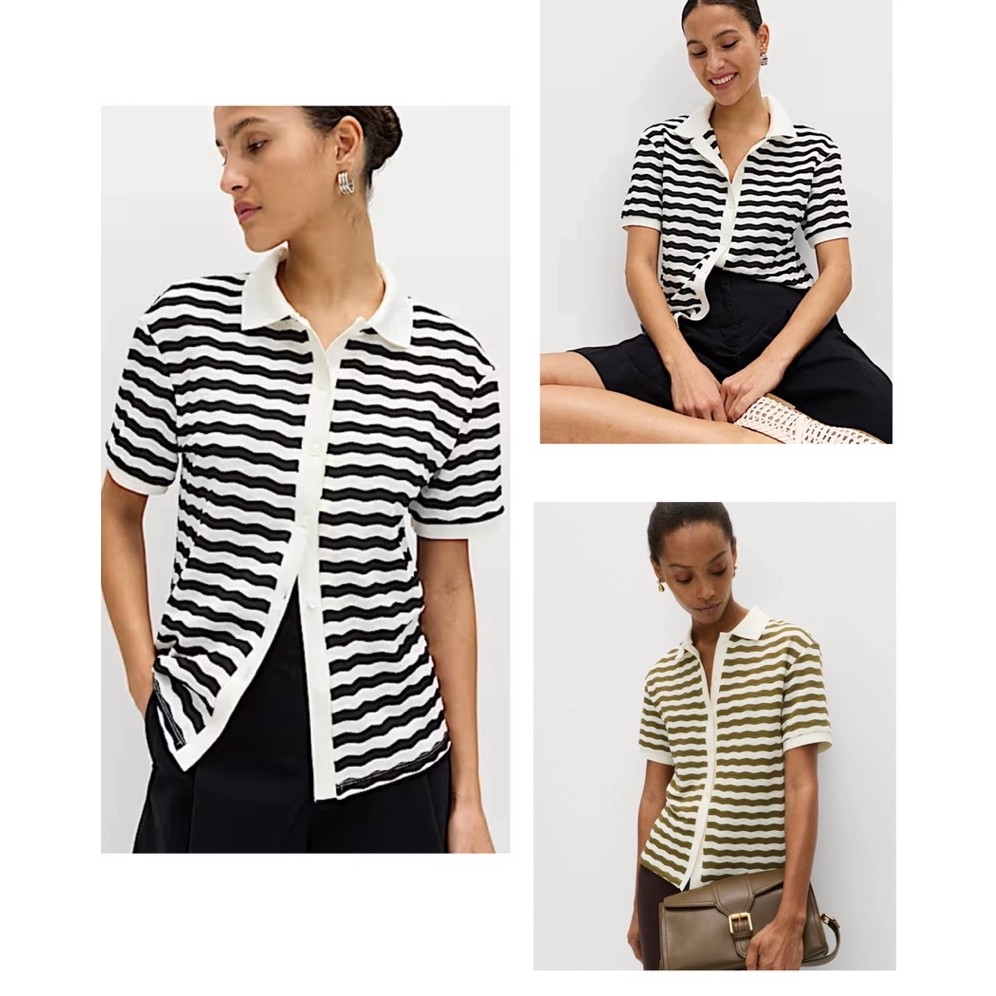 M&S Shirt เสื้อเชิร์ตลายขวาง ผ้ายืด ผ้านุ่ม งานแท้