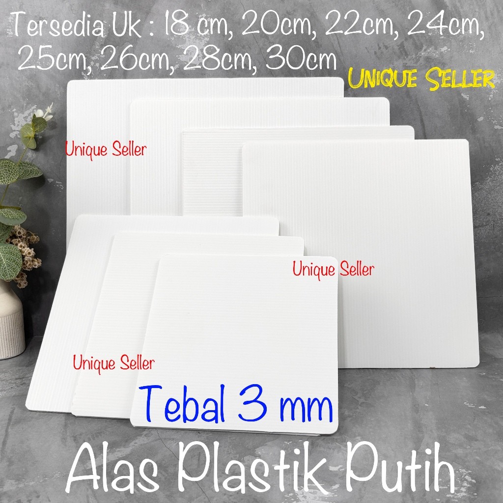เนื้อหา 50 ฐานพลาสติกสี่เหลี่ยมสีขาวขนาด 18x18 20x20 22x22 24x24 25x25 26x26 28x28 30x30 ซม.หนา 3 มม