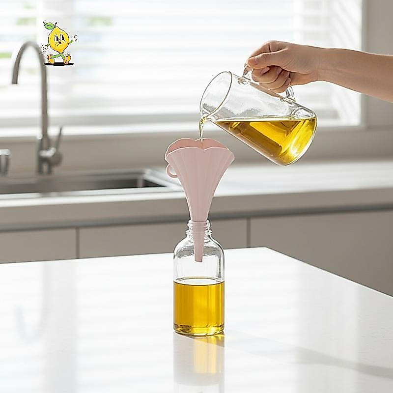 [mozh-t] กรวยพับภาชนะน้ํามันซิลิโคนเกรดอาหาร 2 in 1 ดอกไม้เหลว Pourer การออกแบบที่มีความยืดหยุ่นสําหรับห้องครัวเบเกอรี่ใช้