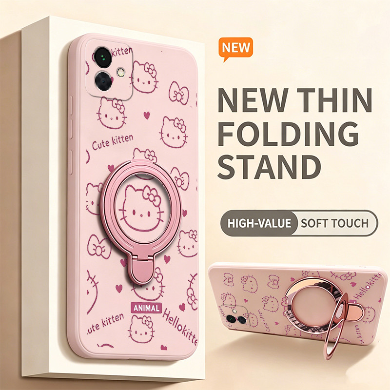 SAMSUNG เคสสําหรับSamsung a06 a04 a04s a04e a05s a05 a07 A17 a16 5Gเคสโทรศัพท์Softcaseกันกระแทกออกแบบใหม่ความงามพร้อมผู้ถือแมวน่ารักสีชมพูสําหรับสาวโปร่งใสYTFUZJ1