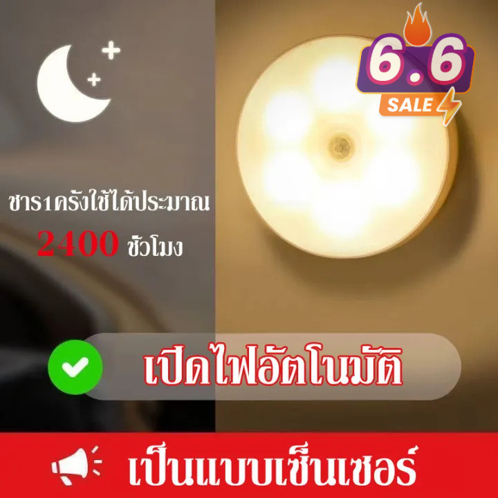 คมไฟหัวเตียง ยึดผนังด้วยแม่เหล็ก ไฟกลางคืนเซ็นเซอร์ LED light ชาร์จ USB แบบพกพา