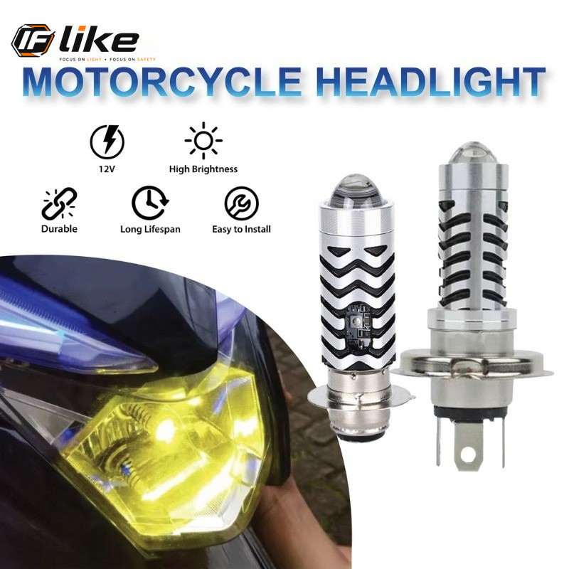 1PC รถจักรยานยนต์ LED ไฟหน้า P15D H4 Hi/Lo Beam ขับรถแสงที่จอดรถสีฟ้าเลนส์ Fisheye