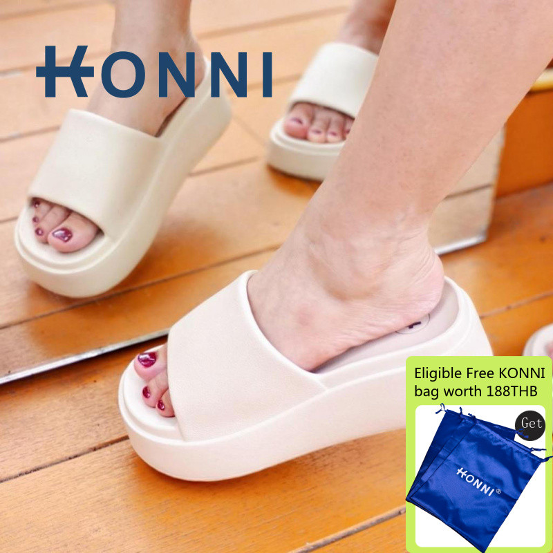 KONNI สำหรับฤดูร้อน  นุ่มสบาย สไตล์แฟชั่น ผู้หญิงพื้นหนาแบบใหม่รองเท้าแตะ แบบสวม  น้ำหนักเบา EVA  รองเท้าแตะพื้นหนาอีวา
