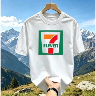 (จัดส่งภายใน 24 ชั่วโมง) เสื้อแขนสั้นพิมพ์ลายป้ายร้านสะดวกซื้อ 7-ELEVEN สไตล์เรโทรอเมริกัน เสื้อคู่รักคอกลมแขนสั้น