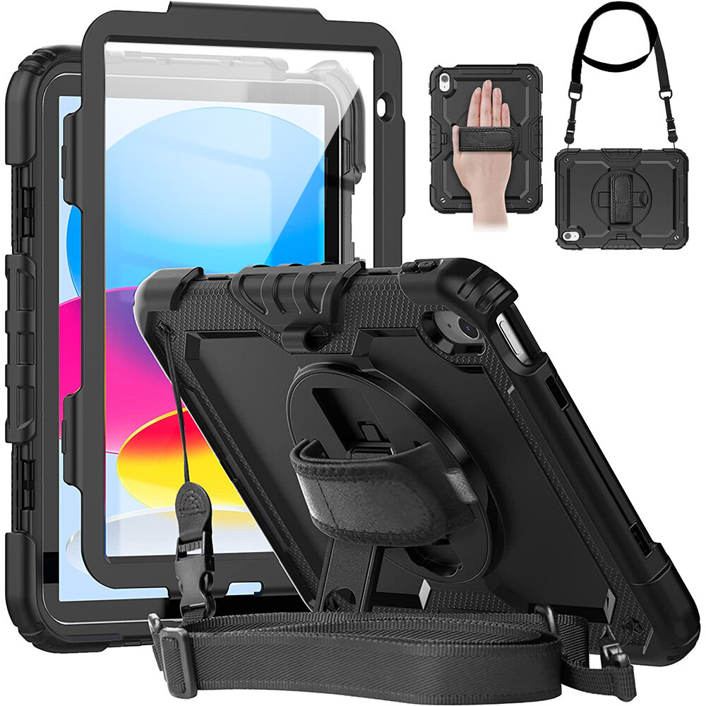 360° ขาตั้งตัวป้องกันหน้าจอและสายคล้องไหล่ในตัวสําหรับ iPad Pro 11,iPad Pro 13/12.9,iPad 11th/10th/9