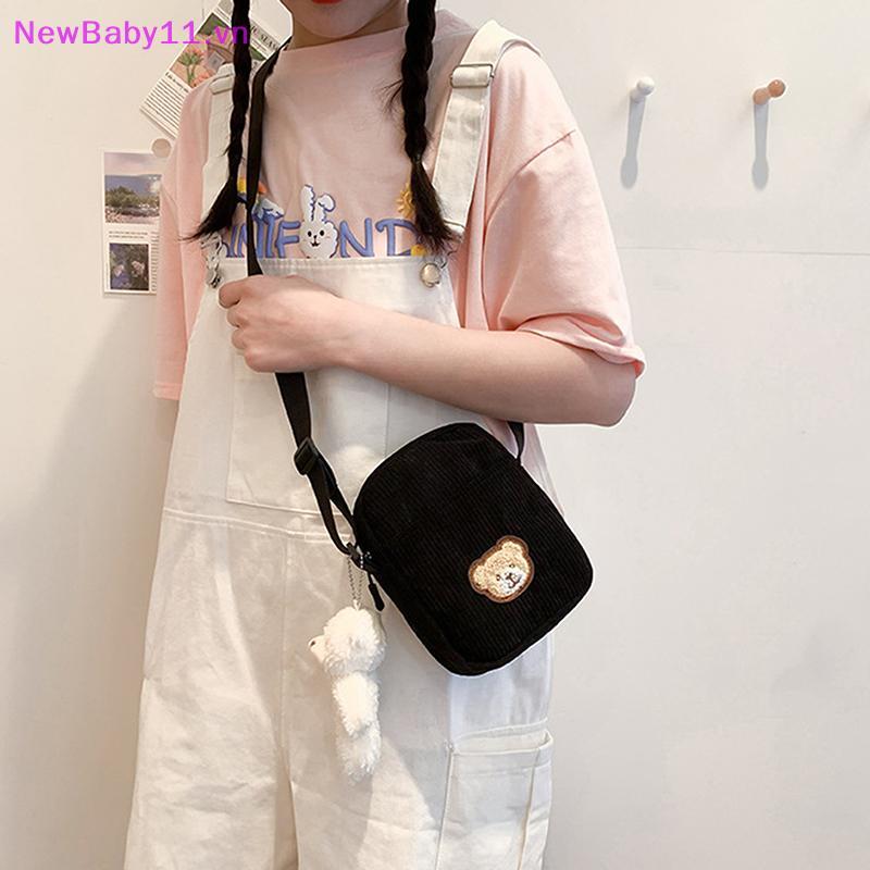 NewBaby Portable Corduroy Bear Phone Crossbody Bag Mobile Phone Coin Purse Fashion Cross Small Bag C