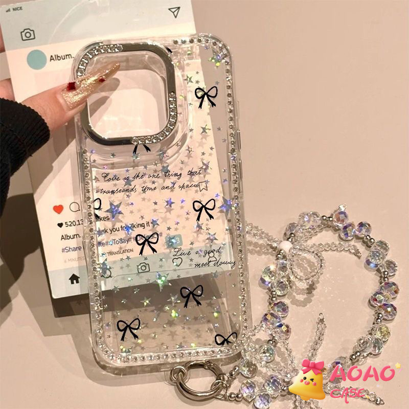 เคสเพชรลายโบว์ สไตล์เกาหลี สำหรับ iPhone 16 Plus 17 Pro Max 15 Pro 14 11 17 Air 12 13 เคสโบว์สไตล์เกาหลี เคสประดับเพชร