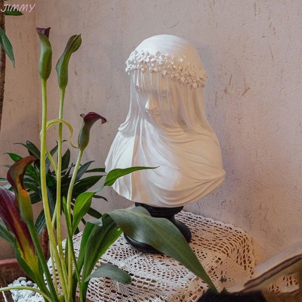 JIMMY Veiled Maiden Bust, รูปปั้น Vintage Maiden สีขาว, รูปปั้น Gothic Resin Luxury Nordic Goddess รูปปั้น Home