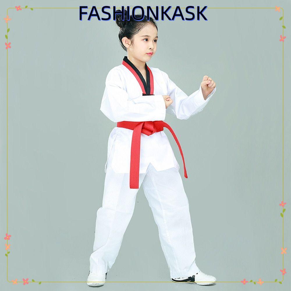IFASHIONKA เด็ก TKD เครื่องแต่งกาย,ผ้าฝ้ายสีขาว Taekwondo เครื่องแบบ, แฟชั่น V คอ Breathable แขนยาว 