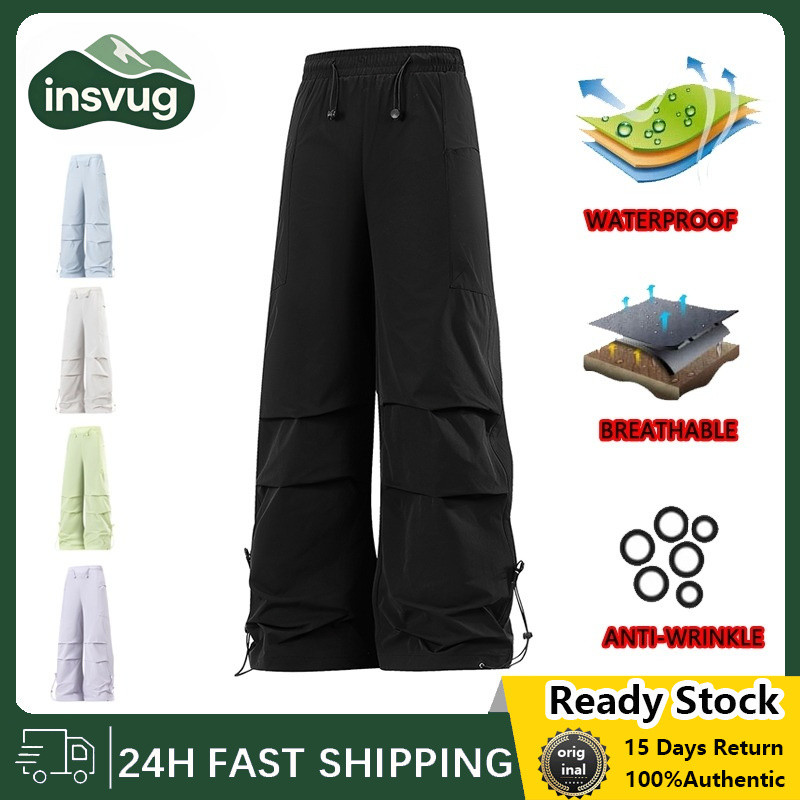 INSVUG Outdoor Unisex Mountaineering Pants กางเกงกันลมและกันน้ําสีดํา