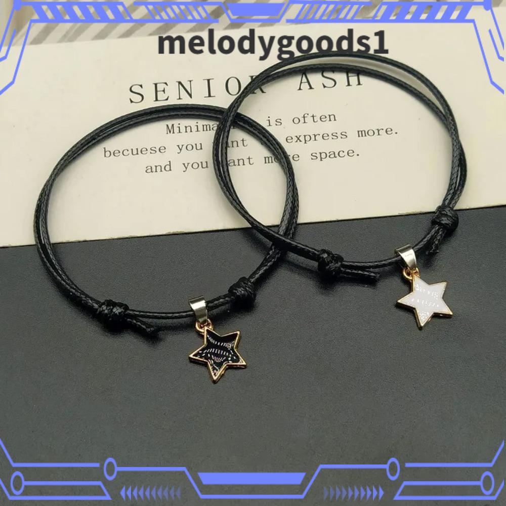 MELODYGOODS แฟชั่นสร้อยข้อมือคู่,พื้นผิวเรียบ Ins Wind BlacKสีขาวเชือกดาวสร้อยข้อมือ,ปฏิบัติโลหะ Star DIY คู่สร้อยข้อมือของขวัญสําหรับคนรัก