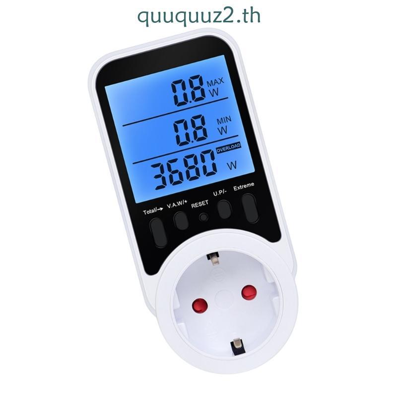 Quu เครื่องคิดเลขค่าอัตโนมัติ Power Watt Meter Socket 3680W Capacity Voltage Monitors