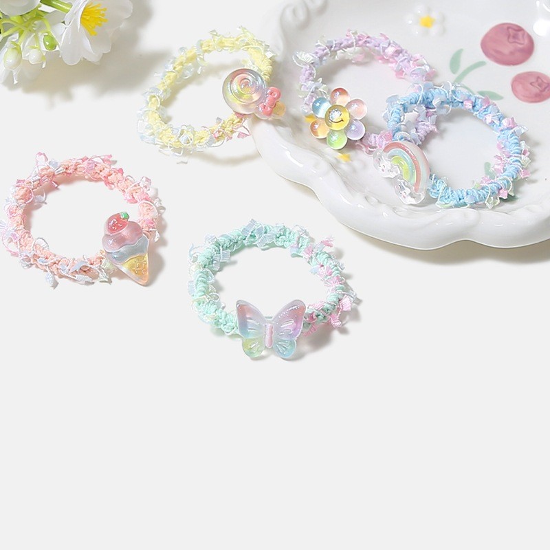 [พร้อมส่ง] ยางมัดผมคริสตัลใสสีพาสเทล ยางรัดผมแฟชั่นเกาหลี รูปผีเสื้อสายรุ้ง ยางยืดมัดผมผู้หญิงน่ารักปุ๊กปิ๊ก