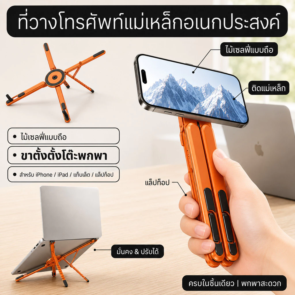 ขาตั้งโทรศัพท์แท็บเล็ต อะลูมิเนียมพับได้ ปรับระดับได้ กันลื่น thumbnail 8