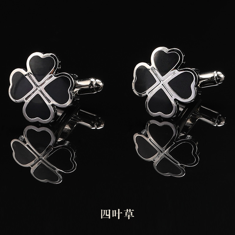 [กล่องของขวัญ] จัดส่งฟรี Simple French Shirt Men Cuff Nails ผู้ชายผู้หญิง Four-leaf Clover French Cu