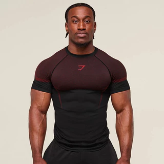 GYM ผู้ชายกล้ามเนื้อสบายๆฟิตเนสเสื้อยืดยืด Breathable สบายกีฬาออกกําลังกาย Shark แขนสั้น Top