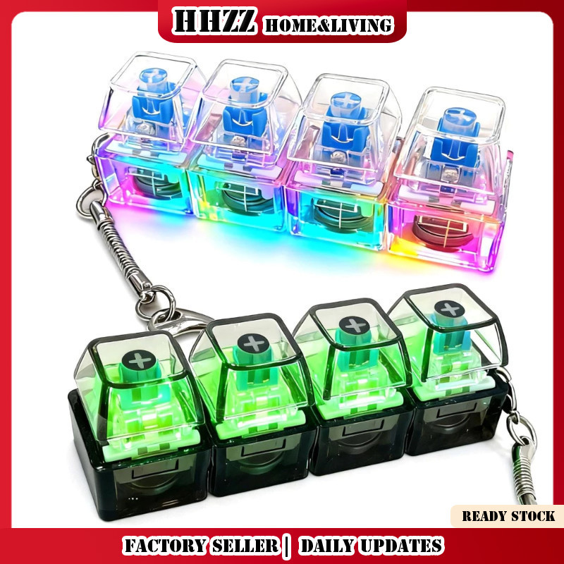 4Keys คีย์บอร์ดพวงกุญแจความเครียดบรรเทา Clicker เรืองแสง Fidget คีย์บอร์ด LED กระเป๋าจี้ตกแต่งผู้ใหญ่เด็ก Pass Time Decompression เครื่องมือ