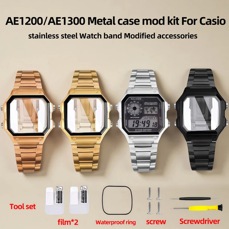 โลหะ Mod Kit Fit สําหรับ Casio AE1200 AE1300 3299 สแตนเลสสตีลแก้ว Bezel แหวนนาฬิกาเปลี่ยนชิ้นส่วน