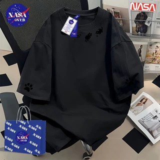 【จัดส่งจากกรุงเทพฯ】🔥NASA ฤดูร้อน ทรงหลวม แขนสั้น มินิมอล ลายอุ้งเท้าแมวดำ🐾cool ยูนิเซ็กส์ สีผสม สามแถบ คอกลม เสื้อYG3847