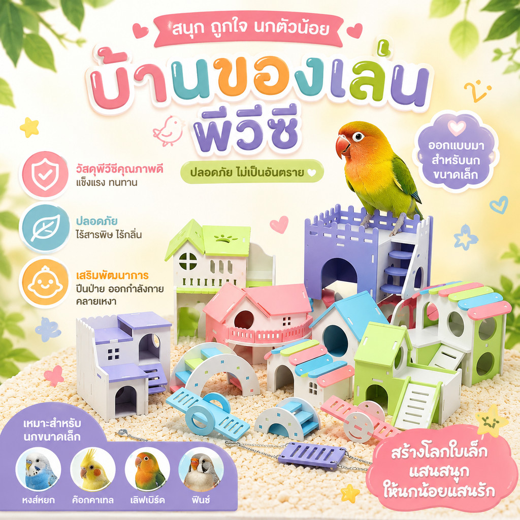 Parrot.Thailand บ้านของเล่นนก PVC ของเล่นนกแก้ว สำหรับนกขนาดเล็ก เลิฟเบิร์ด ฟินช์ ค็อกคาเทล หงส์หยก แข็งแรง ไร้กลิ่น