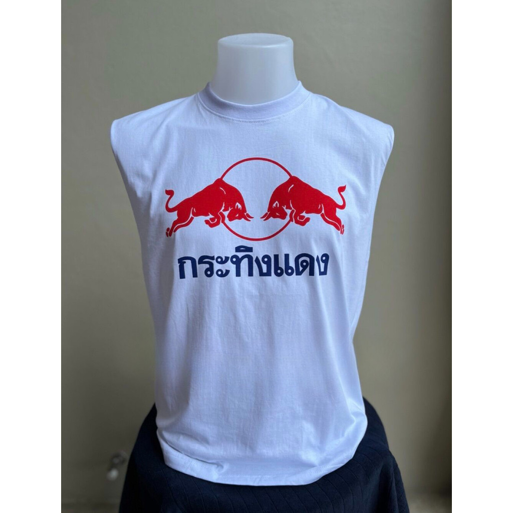 ลายกระทิงแดง เสื้อยืดแขนกุด ผ้าฝ้าย100% คอกลม สไตล์สตรีท ใส่ได้ทั้งชายหญิง ขนาดS-3XL