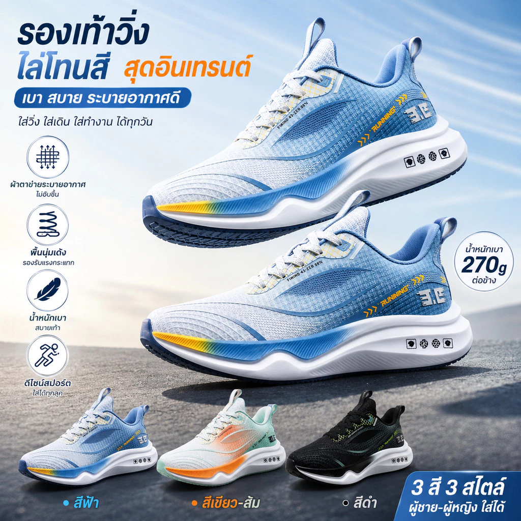 รองเท้ากีฬาสไตล์เกาหลีสำหรับผู้ชาย พื้นหนา พื้นนุ่ม ใส่สบาย เหมาะสำหรับทำงานและออกกำลังกาย พร้อมส่งไทย